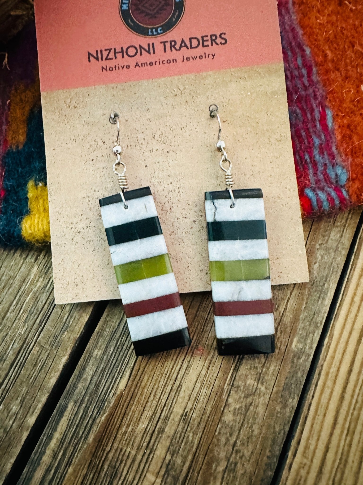 Handcrafted Multi Stone Inlay Slab Dangle Earrings - Che Cose Belle