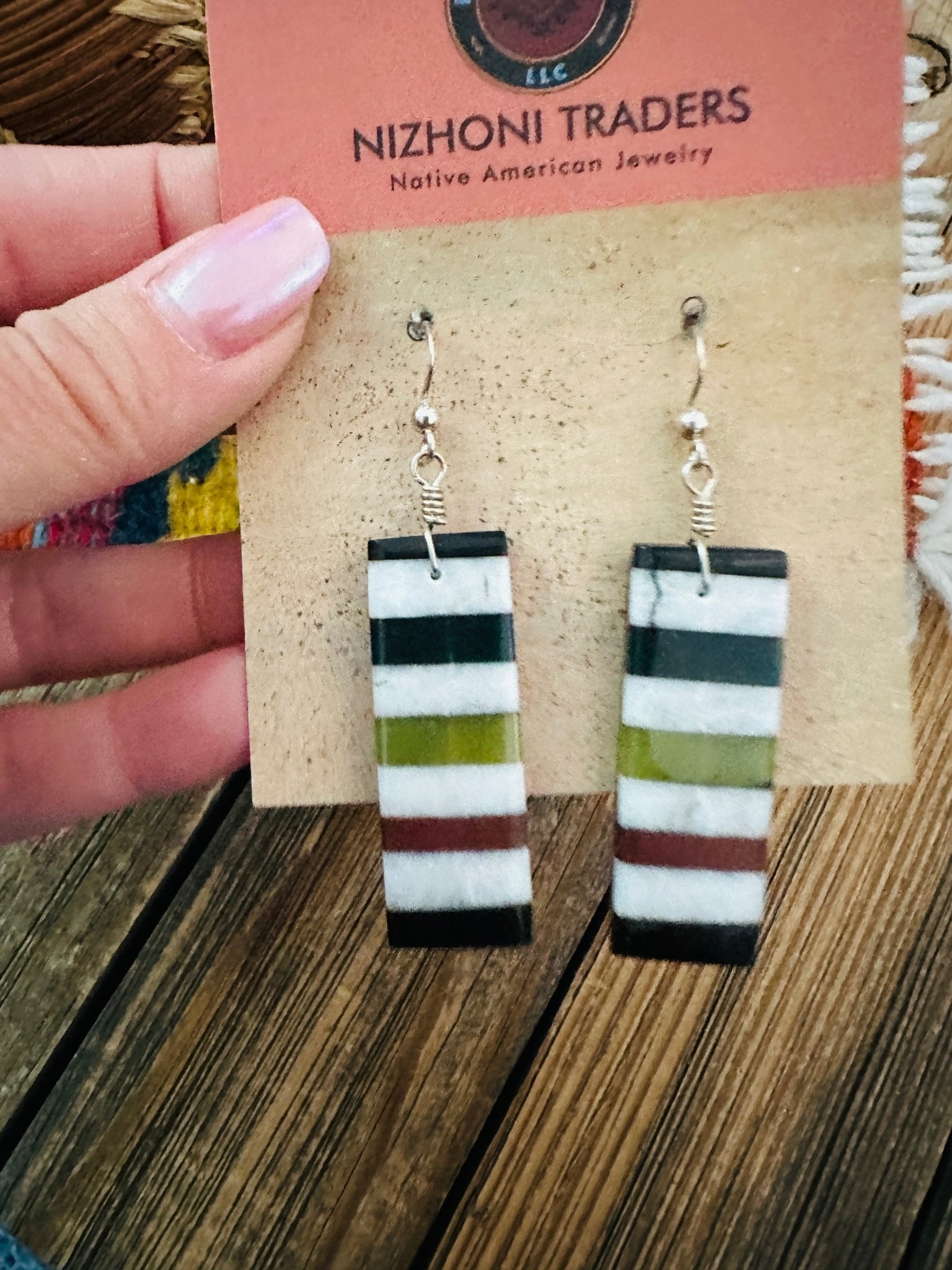 Handcrafted Multi Stone Inlay Slab Dangle Earrings - Che Cose Belle