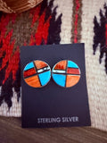 Handcrafted Multi Stone & Sterling Silver Inlay Stud Earrings - Che Cose Belle