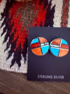 Handcrafted Multi Stone & Sterling Silver Inlay Stud Earrings - Che Cose Belle