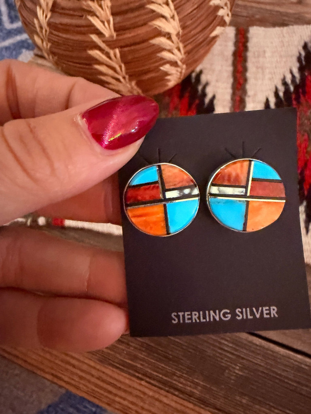Handcrafted Multi Stone & Sterling Silver Inlay Stud Earrings - Che Cose Belle