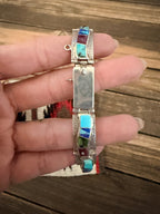 Handcrafted Old Pawn Sterling Silver & Multi Stone Inlay Link Bracelet - Che Cose Belle