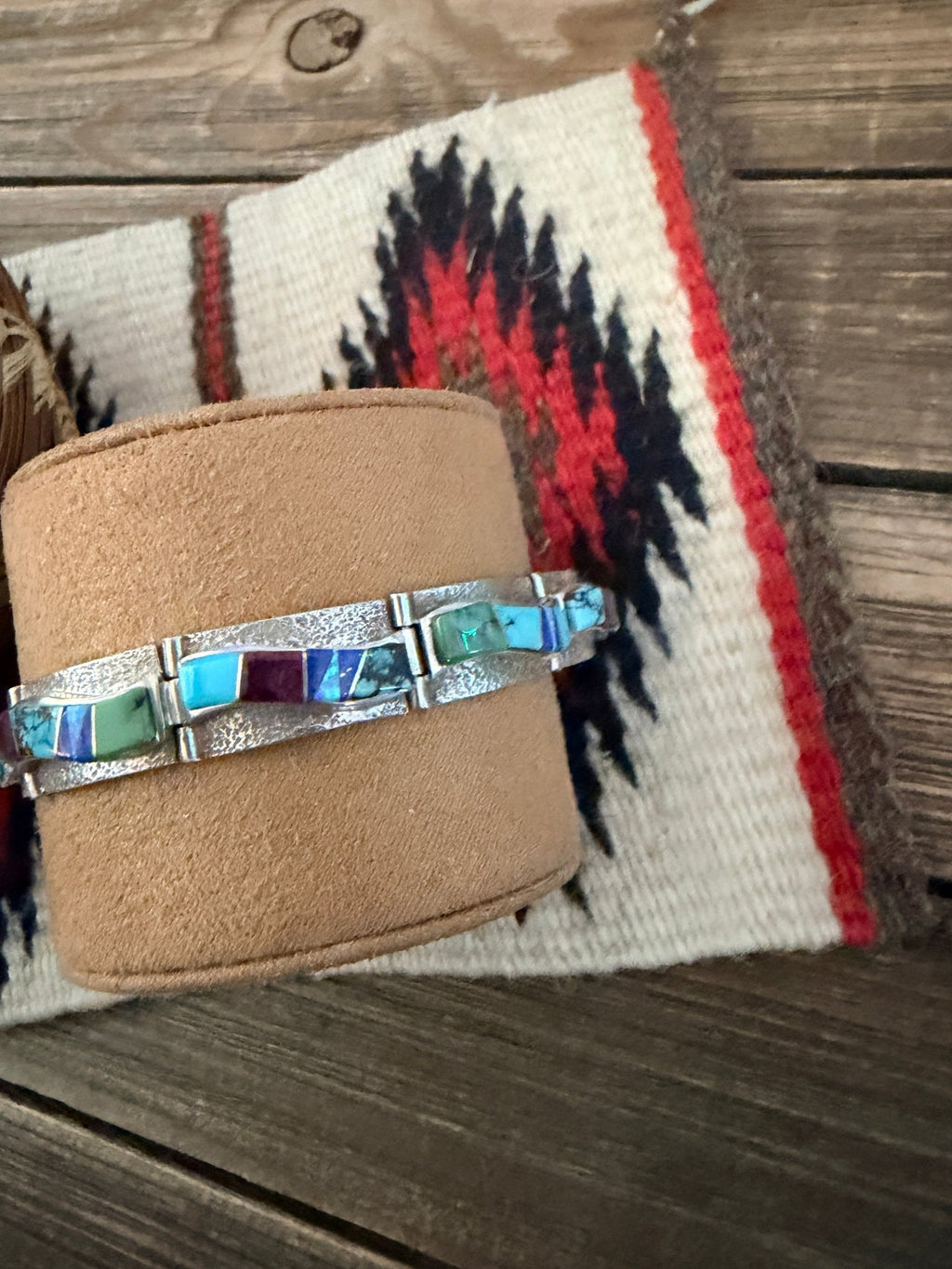 Handcrafted Old Pawn Sterling Silver & Multi Stone Inlay Link Bracelet - Che Cose Belle