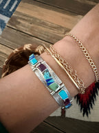 Handcrafted Old Pawn Sterling Silver & Multi Stone Inlay Link Bracelet - Che Cose Belle