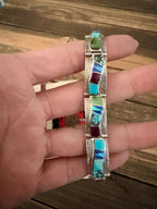Handcrafted Old Pawn Sterling Silver & Multi Stone Inlay Link Bracelet - Che Cose Belle