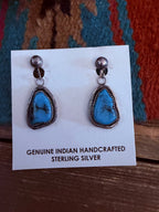 Handcrafted Old Pawn Sterling Silver & Turquoise Dangle Earrings - Che Cose Belle