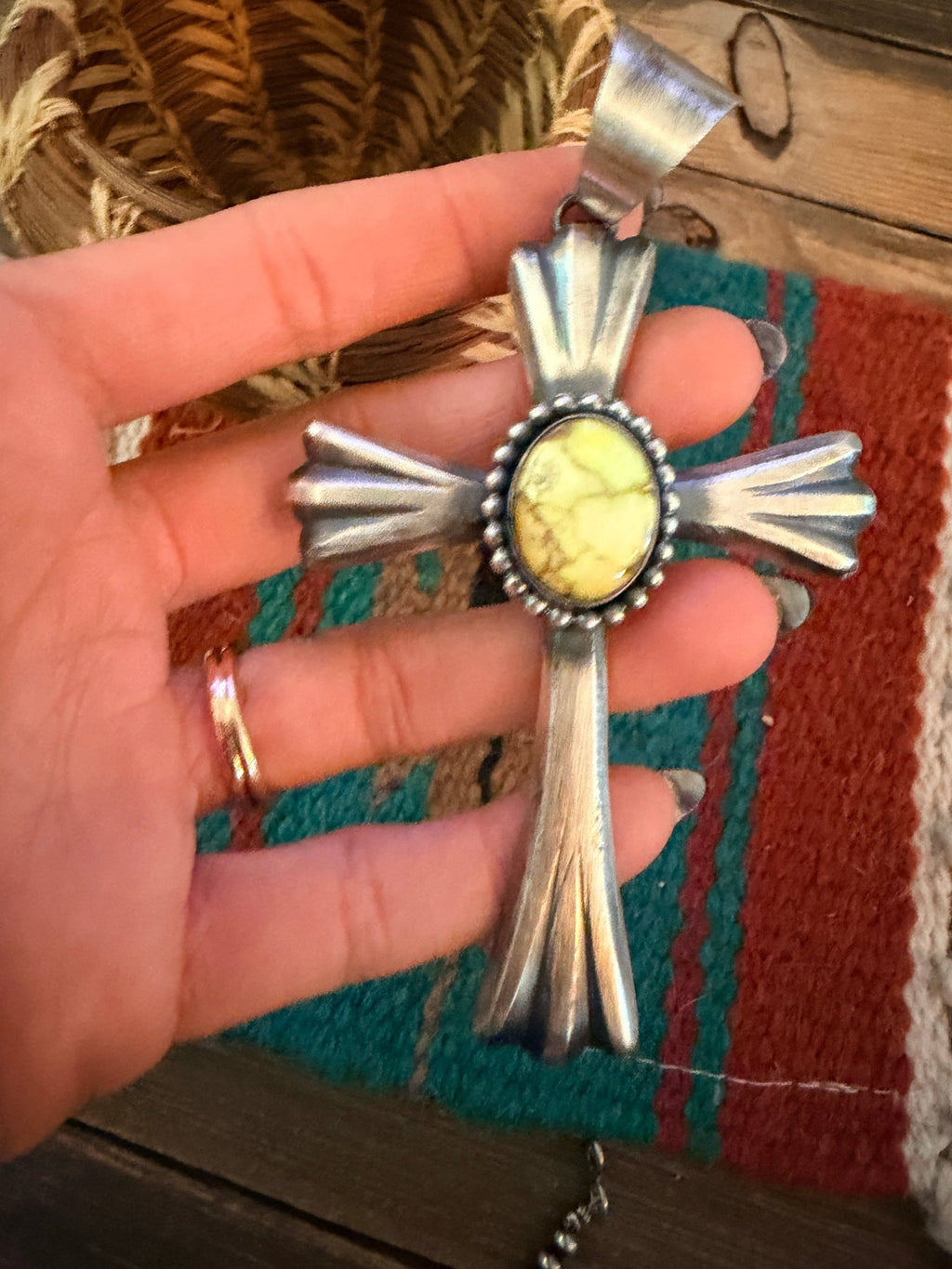 Handcrafted Palomino Turquoise & Sterling Silver Cross Pendant by Chimney Butte - Che Cose Belle