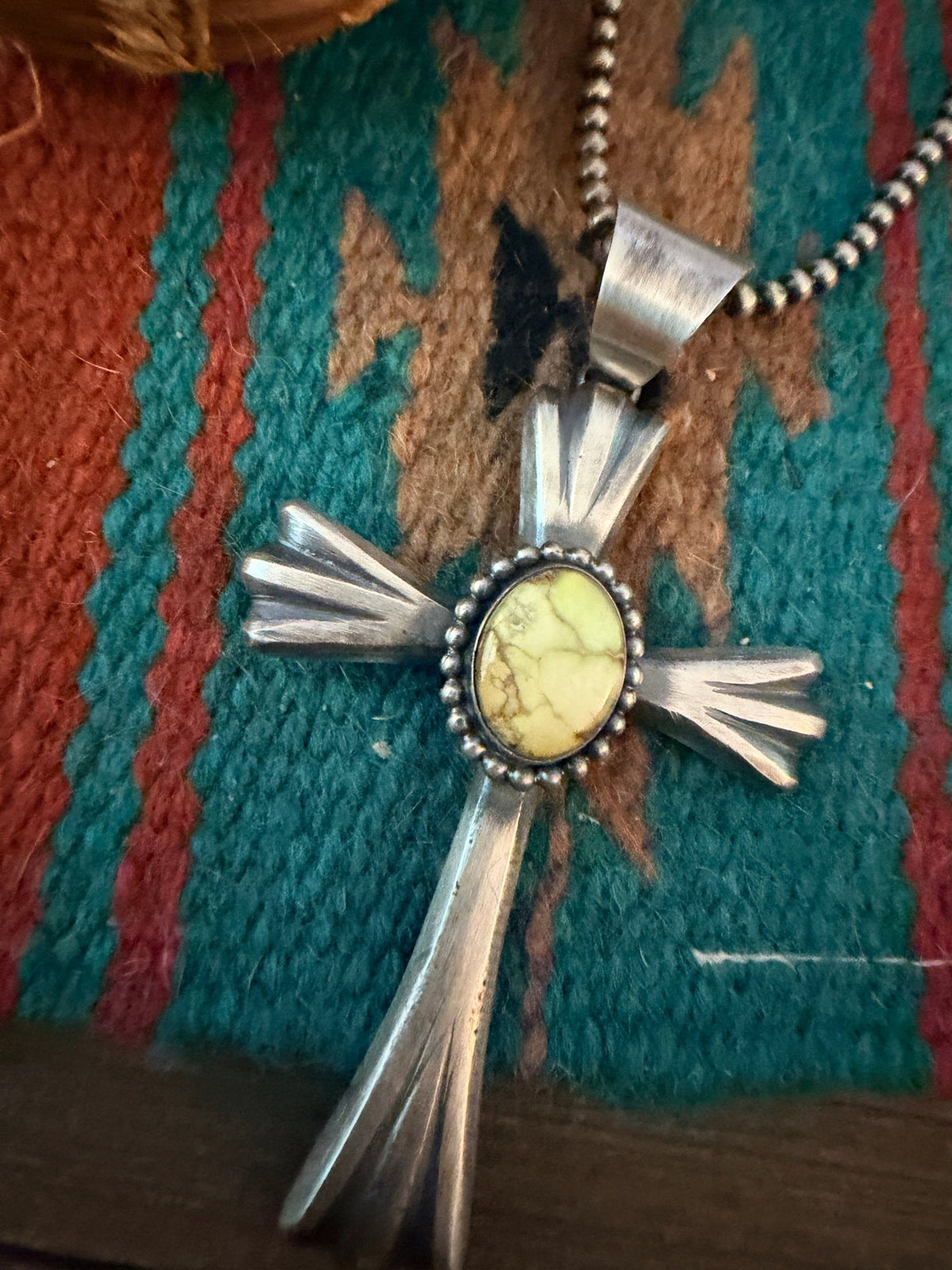 Handcrafted Palomino Turquoise & Sterling Silver Cross Pendant by Chimney Butte - Che Cose Belle