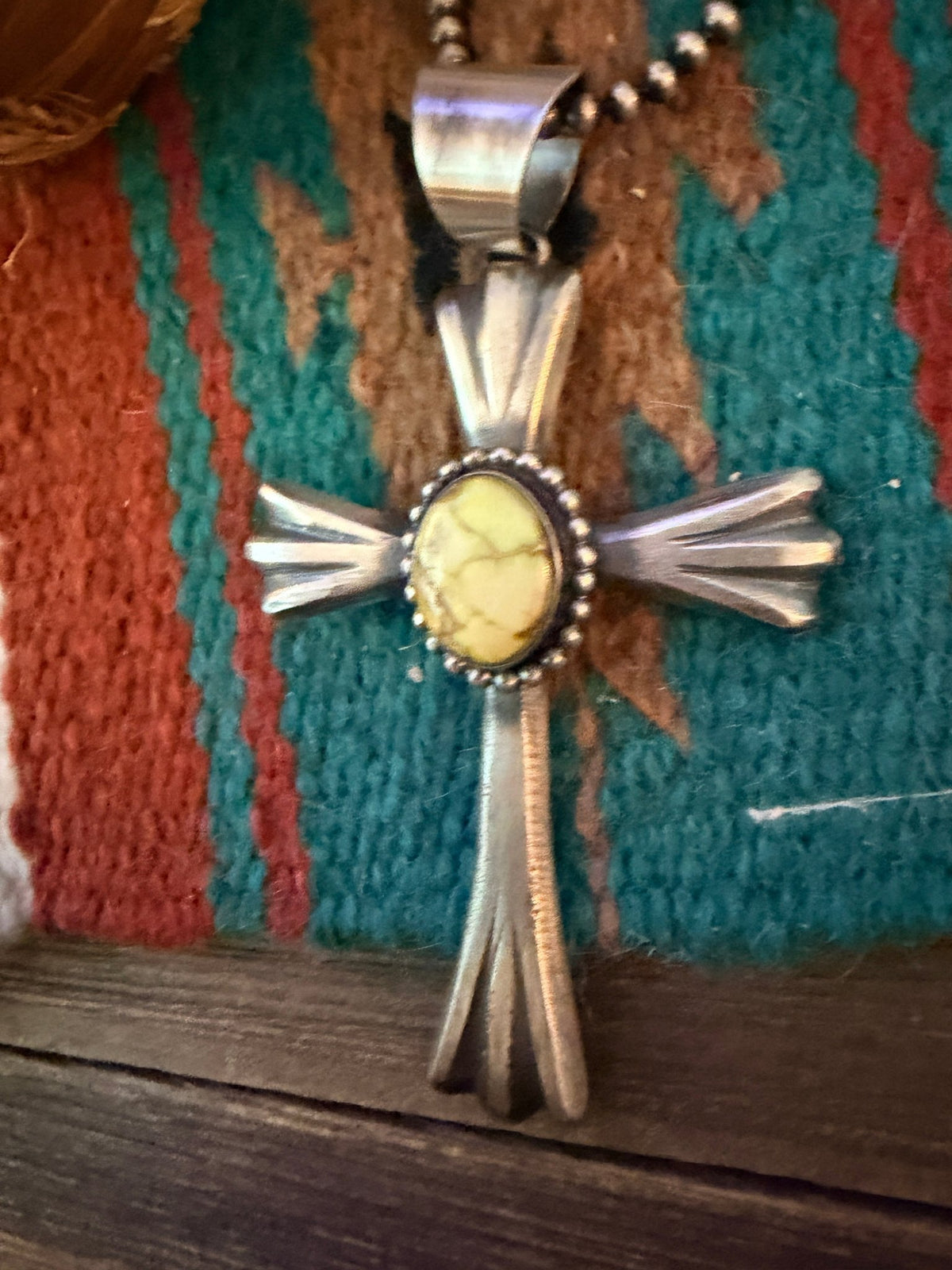 Handcrafted Palomino Turquoise & Sterling Silver Cross Pendant by Chimney Butte - Che Cose Belle