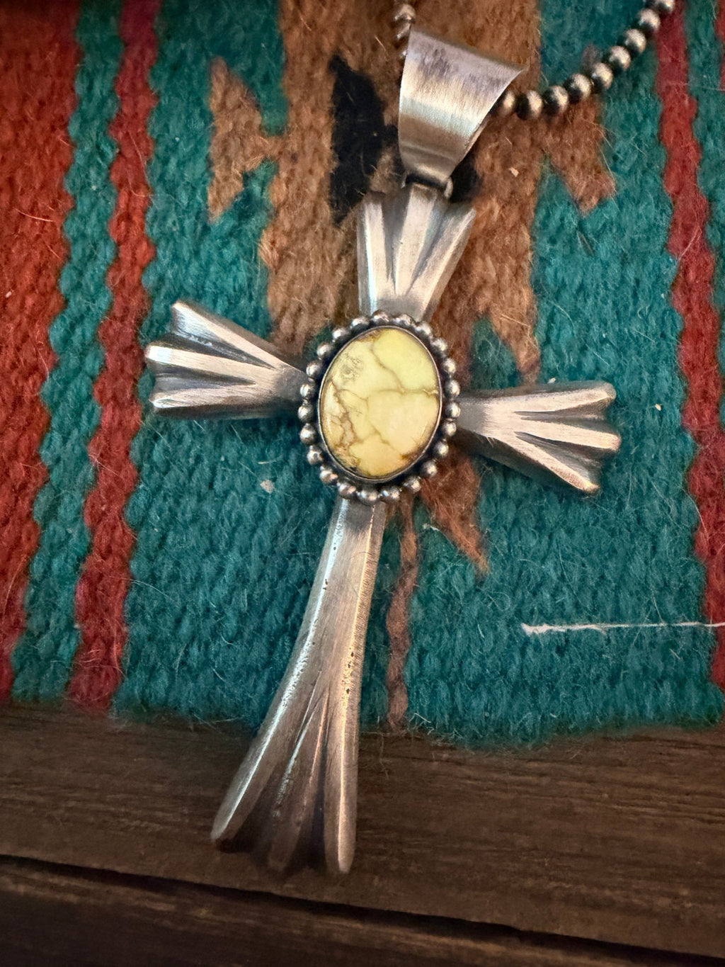 Handcrafted Palomino Turquoise & Sterling Silver Cross Pendant by Chimney Butte - Che Cose Belle