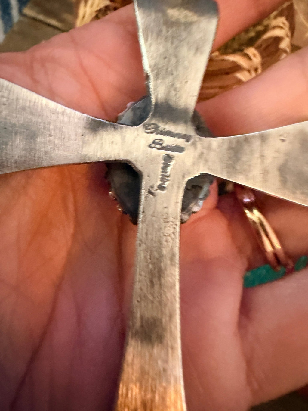 Handcrafted Palomino Turquoise & Sterling Silver Cross Pendant by Chimney Butte - Che Cose Belle