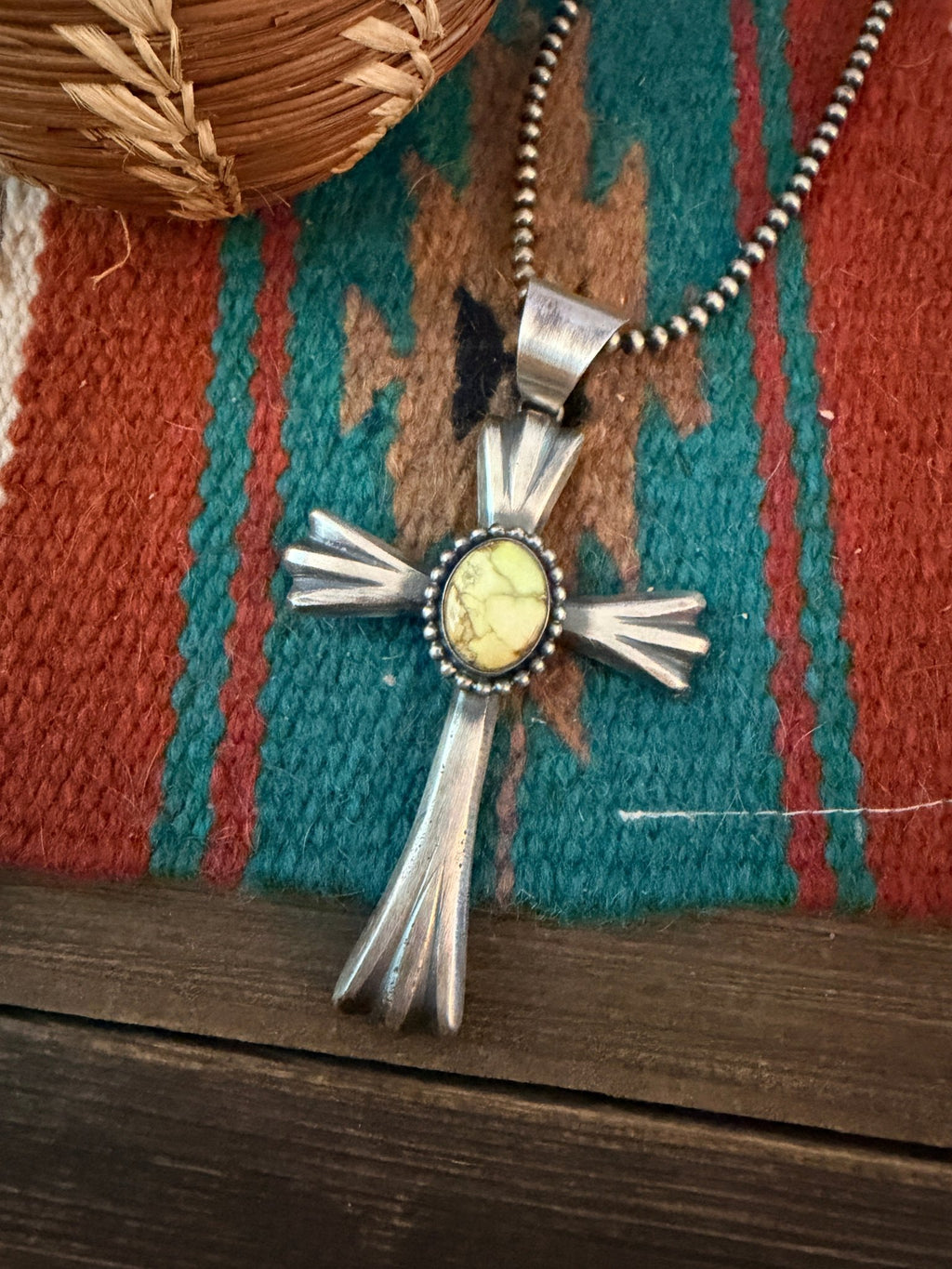 Handcrafted Palomino Turquoise & Sterling Silver Cross Pendant by Chimney Butte - Che Cose Belle
