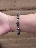 Handcrafted Patterned Gold Overlay & Sterling Silver Pearl 4 - 8mm Beaded Bracelet 7.5" - Che Cose Belle