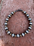 Handcrafted Patterned Gold Overlay & Sterling Silver Pearl 4 - 8mm Beaded Bracelet 7.5" - Che Cose Belle