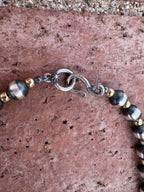 Handcrafted Patterned Gold Overlay & Sterling Silver Pearl 4 - 8mm Beaded Necklace - Che Cose Belle