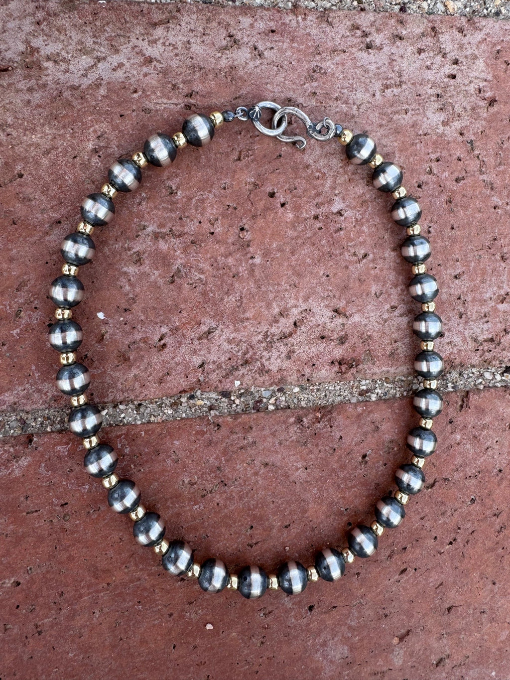 Handcrafted Patterned Gold Overlay & Sterling Silver Pearl 4 - 8mm Beaded Necklace - Che Cose Belle