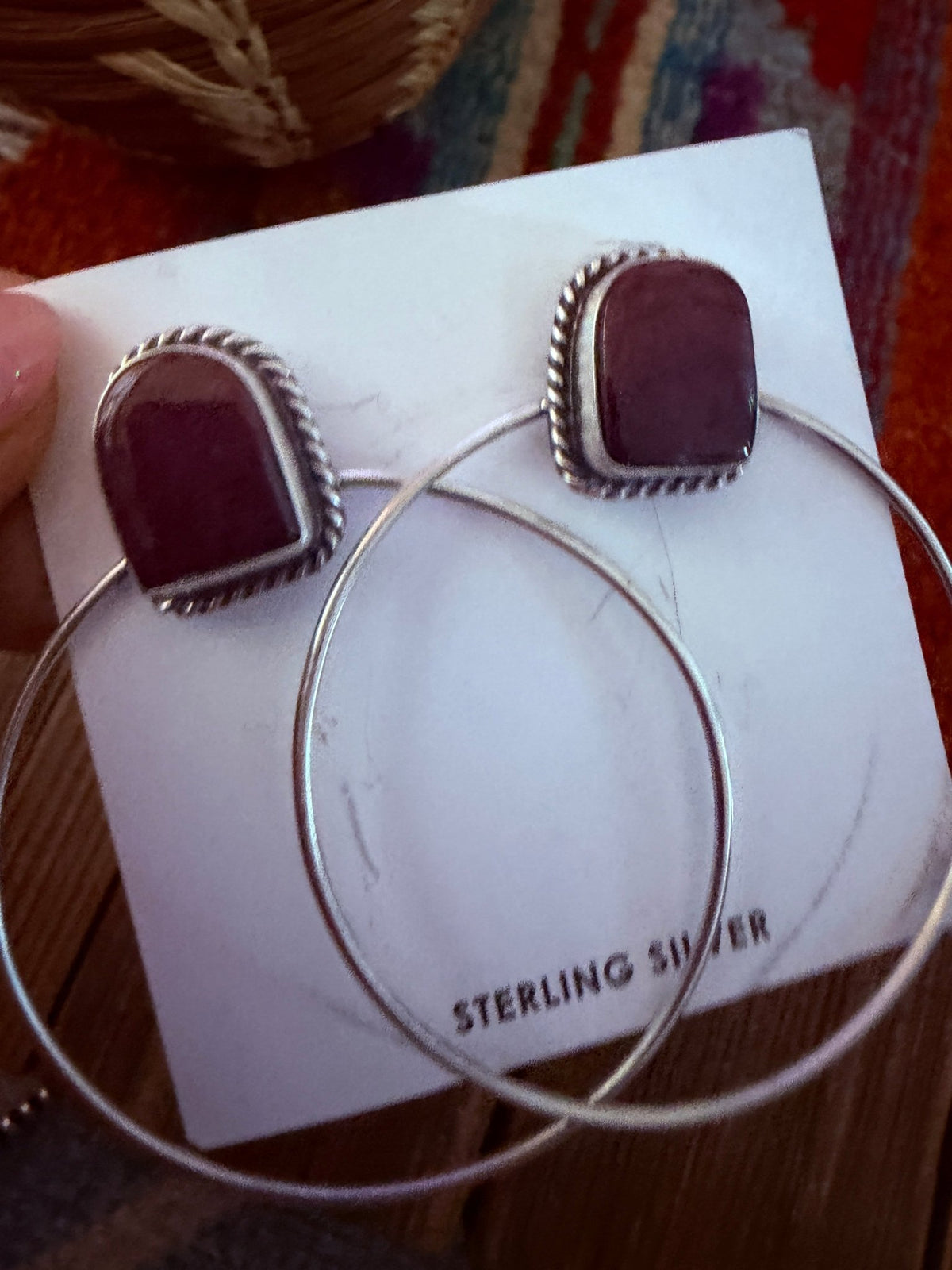 Handcrafted Purple Spiny and Sterling Silver Dangle Hoop Earrings by Elouise Kee - Che Cose Belle