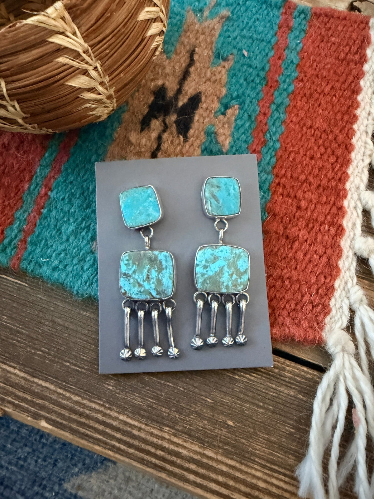 Handcrafted Royston Turquoise And Sterling Silver Dangle Earrings by Jacqueline Silver - Che Cose Belle