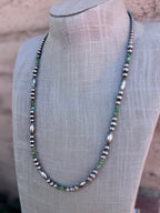 Handcrafted Royston Turquoise Sterling Silver 4 - 6mm Beaded Necklace 24" - Che Cose Belle