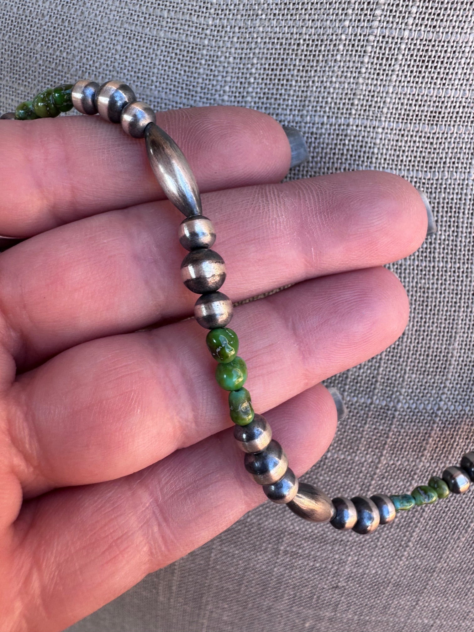Handcrafted Royston Turquoise Sterling Silver 4 - 6mm Beaded Necklace 24" - Che Cose Belle