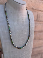 Handcrafted Royston Turquoise Sterling Silver 4 - 6mm Beaded Necklace 24" - Che Cose Belle