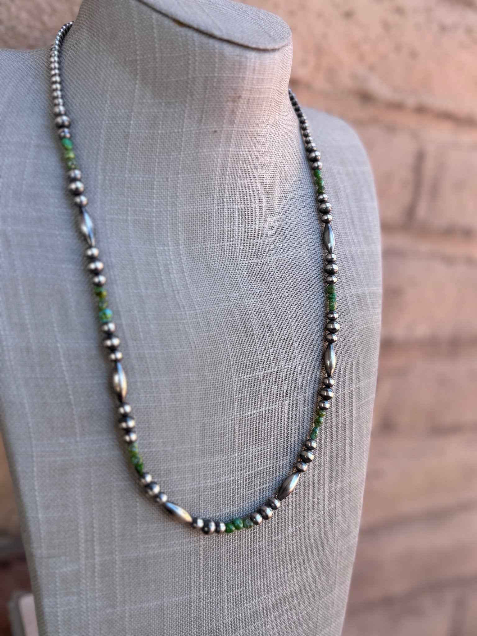 Handcrafted Royston Turquoise Sterling Silver 4 - 6mm Beaded Necklace 24" - Che Cose Belle