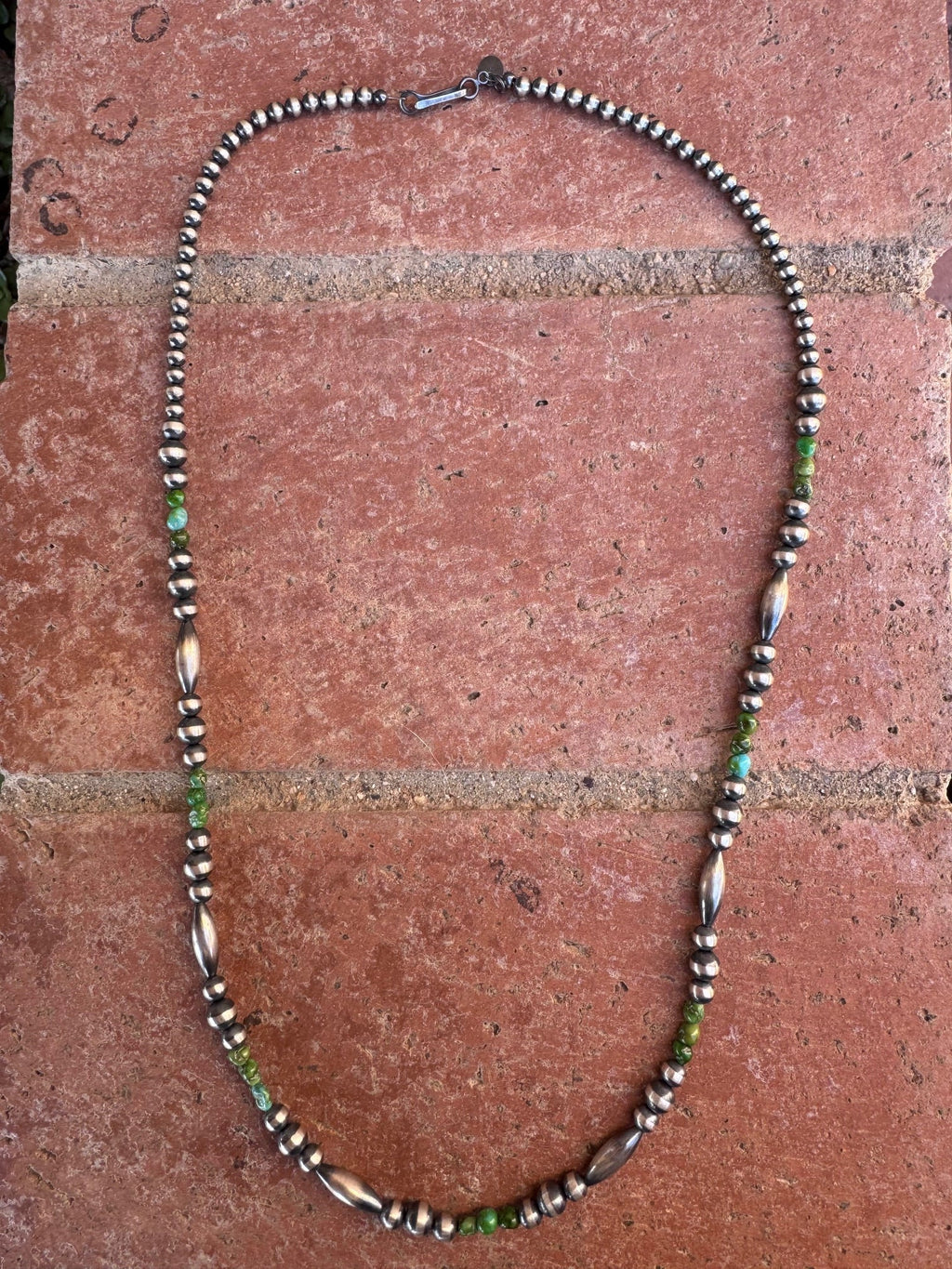 Handcrafted Royston Turquoise Sterling Silver 4 - 6mm Beaded Necklace 24" - Che Cose Belle