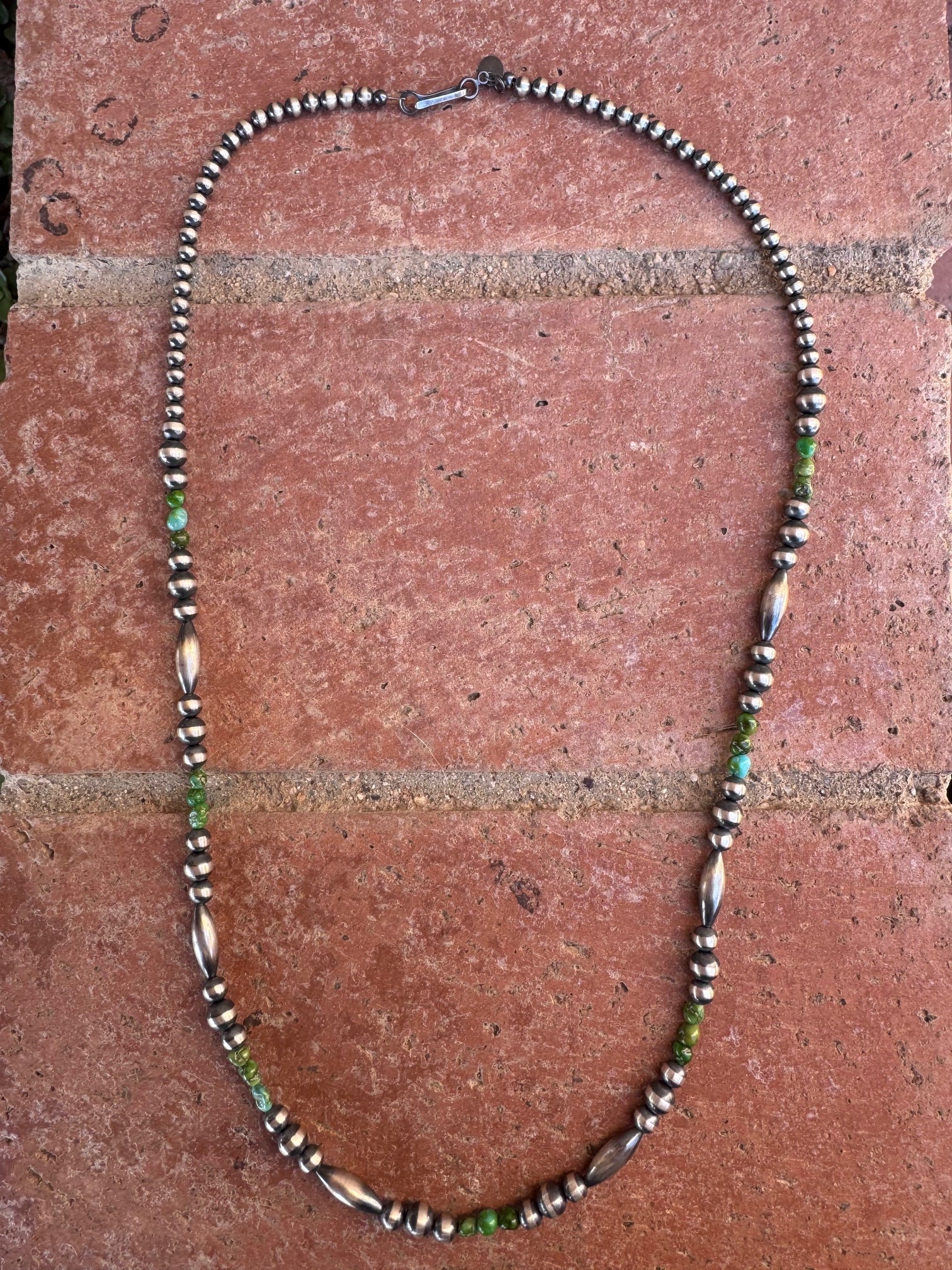 Handcrafted Royston Turquoise Sterling Silver 4 - 6mm Beaded Necklace 24" - Che Cose Belle