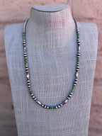 Handcrafted Royston Turquoise Sterling Silver 4 - 6mm Beaded Necklace 24" - Che Cose Belle