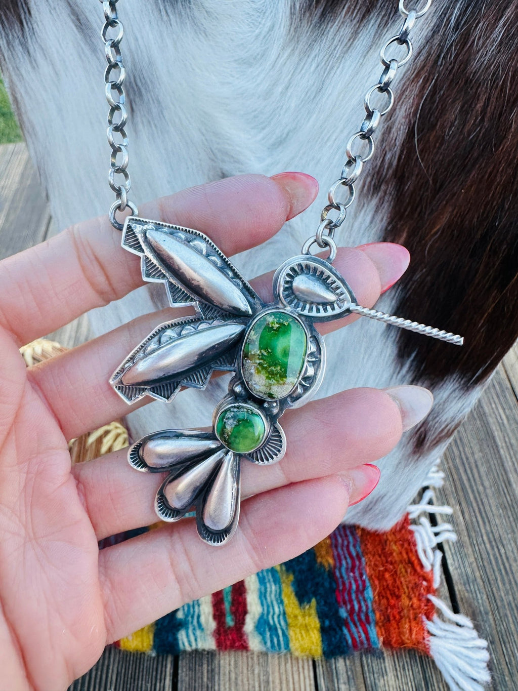 Handcrafted Sonoran Gold Turquoise & Sterling Silver Hummingbird Necklace by Charles Johnson - Che Cose Belle