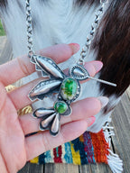 Handcrafted Sonoran Gold Turquoise & Sterling Silver Hummingbird Necklace by Charles Johnson - Che Cose Belle