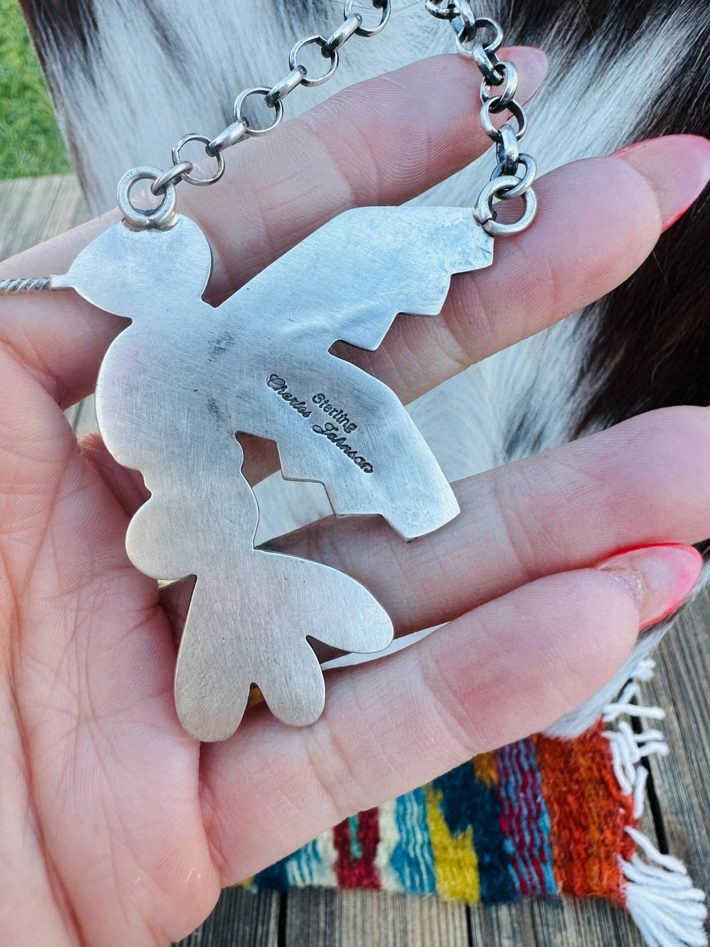 Handcrafted Sonoran Gold Turquoise & Sterling Silver Hummingbird Necklace by Charles Johnson - Che Cose Belle
