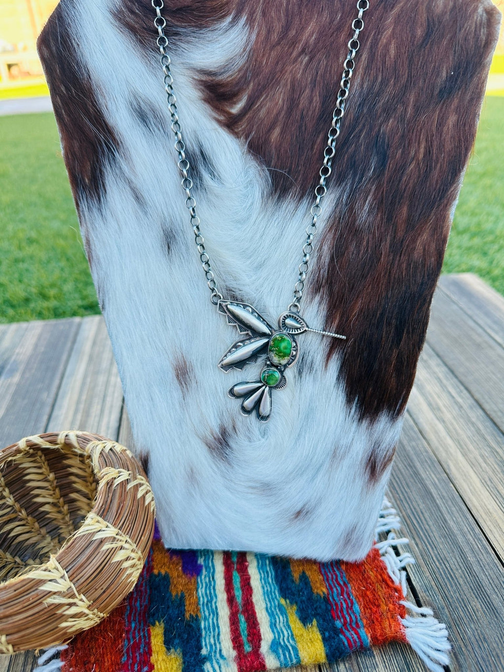 Handcrafted Sonoran Gold Turquoise & Sterling Silver Hummingbird Necklace by Charles Johnson - Che Cose Belle