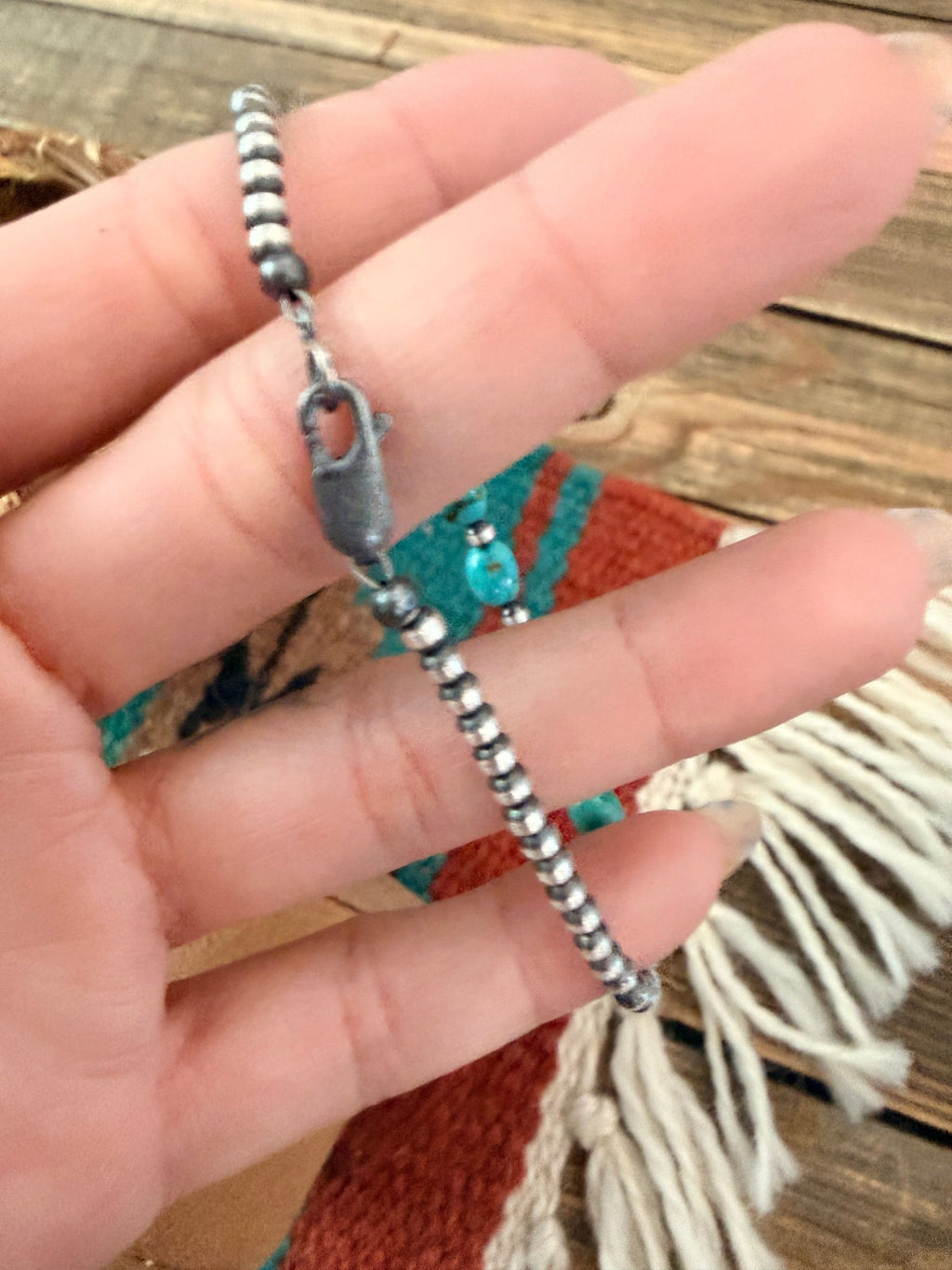Handcrafted Sonoran Gold Turquoise & Sterling Silver Pearl Beaded Bracele - Che Cose Belle