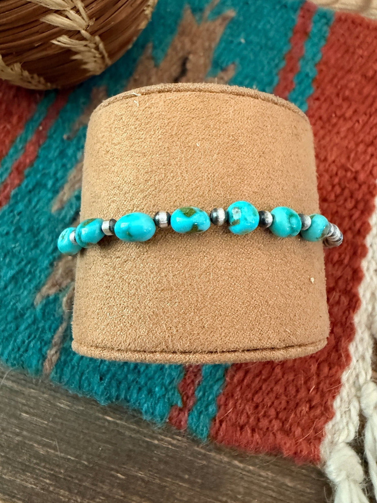 Handcrafted Sonoran Gold Turquoise & Sterling Silver Pearl Beaded Bracele - Che Cose Belle