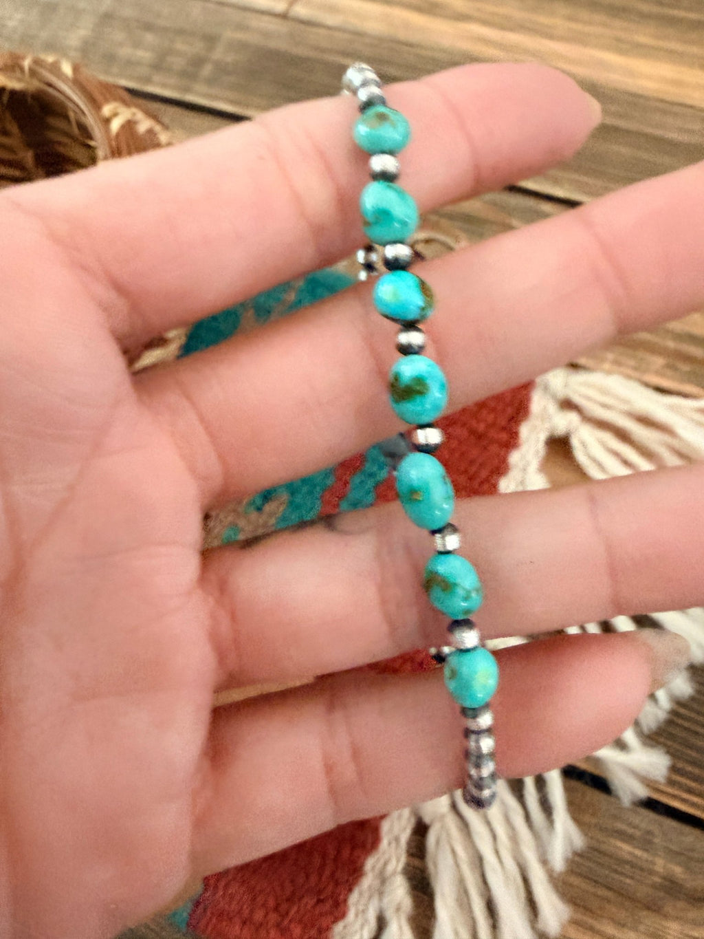 Handcrafted Sonoran Gold Turquoise & Sterling Silver Pearl Beaded Bracele - Che Cose Belle