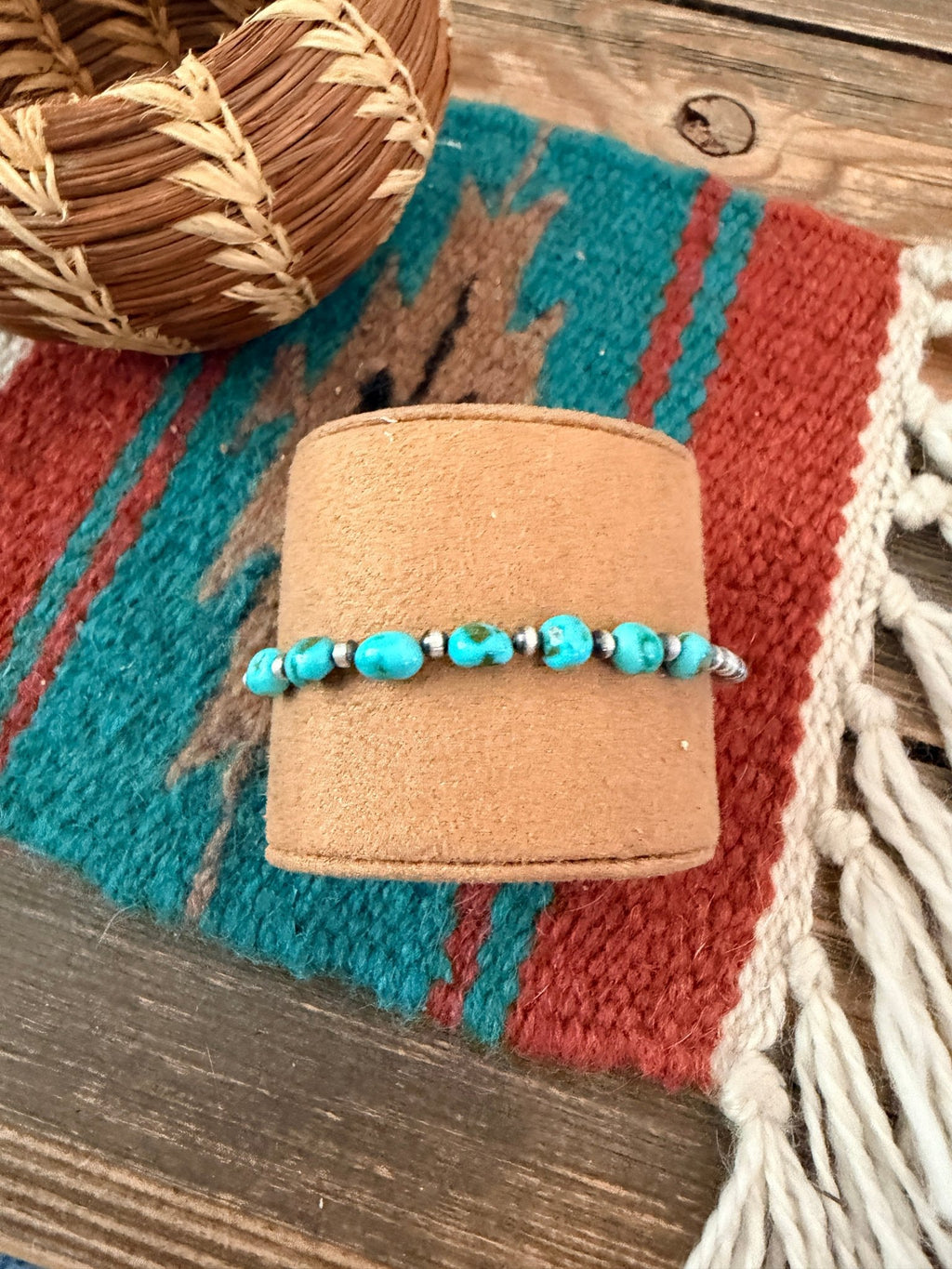 Handcrafted Sonoran Gold Turquoise & Sterling Silver Pearl Beaded Bracele - Che Cose Belle