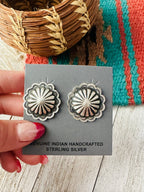 Handcrafted Stamped Sterling Silver Concho Post Earrings - Che Cose Belle
