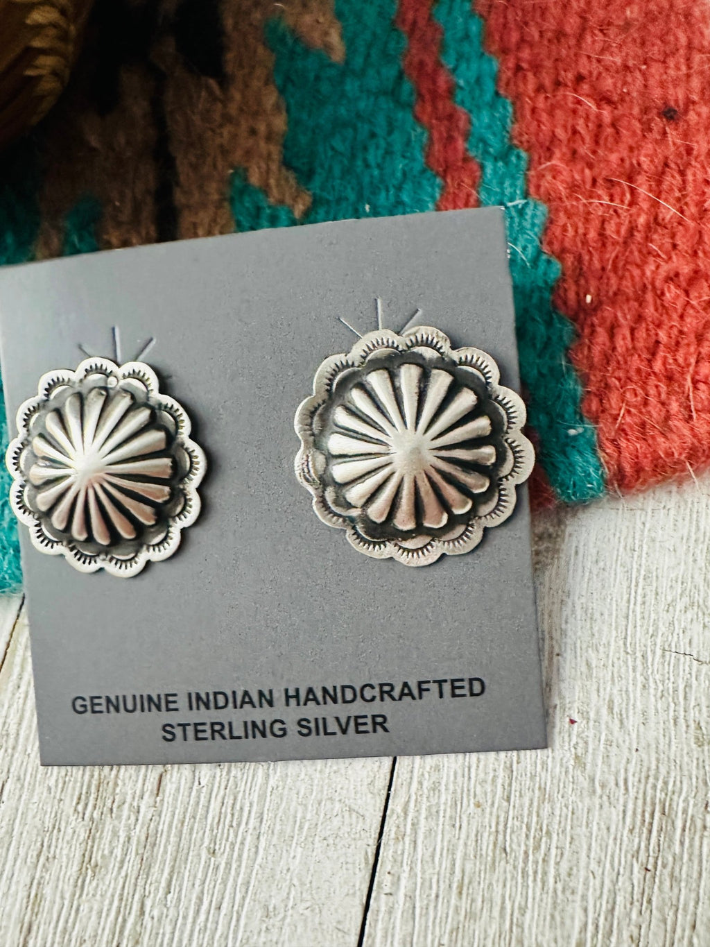 Handcrafted Stamped Sterling Silver Concho Post Earrings - Che Cose Belle