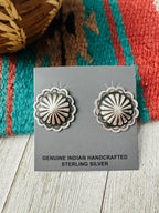 Handcrafted Stamped Sterling Silver Concho Post Earrings - Che Cose Belle