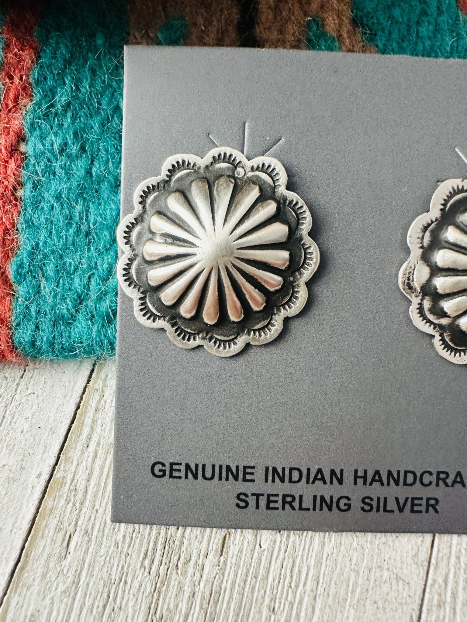 Handcrafted Stamped Sterling Silver Concho Post Earrings - Che Cose Belle
