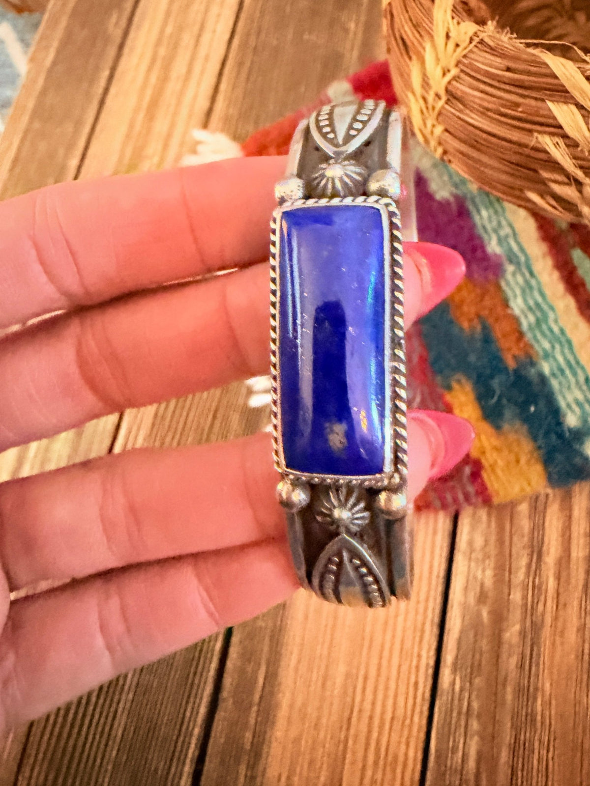 Handcrafted Sterling Silver and Lapis Cuff Bracelet by Albert Jake - Che Cose Belle