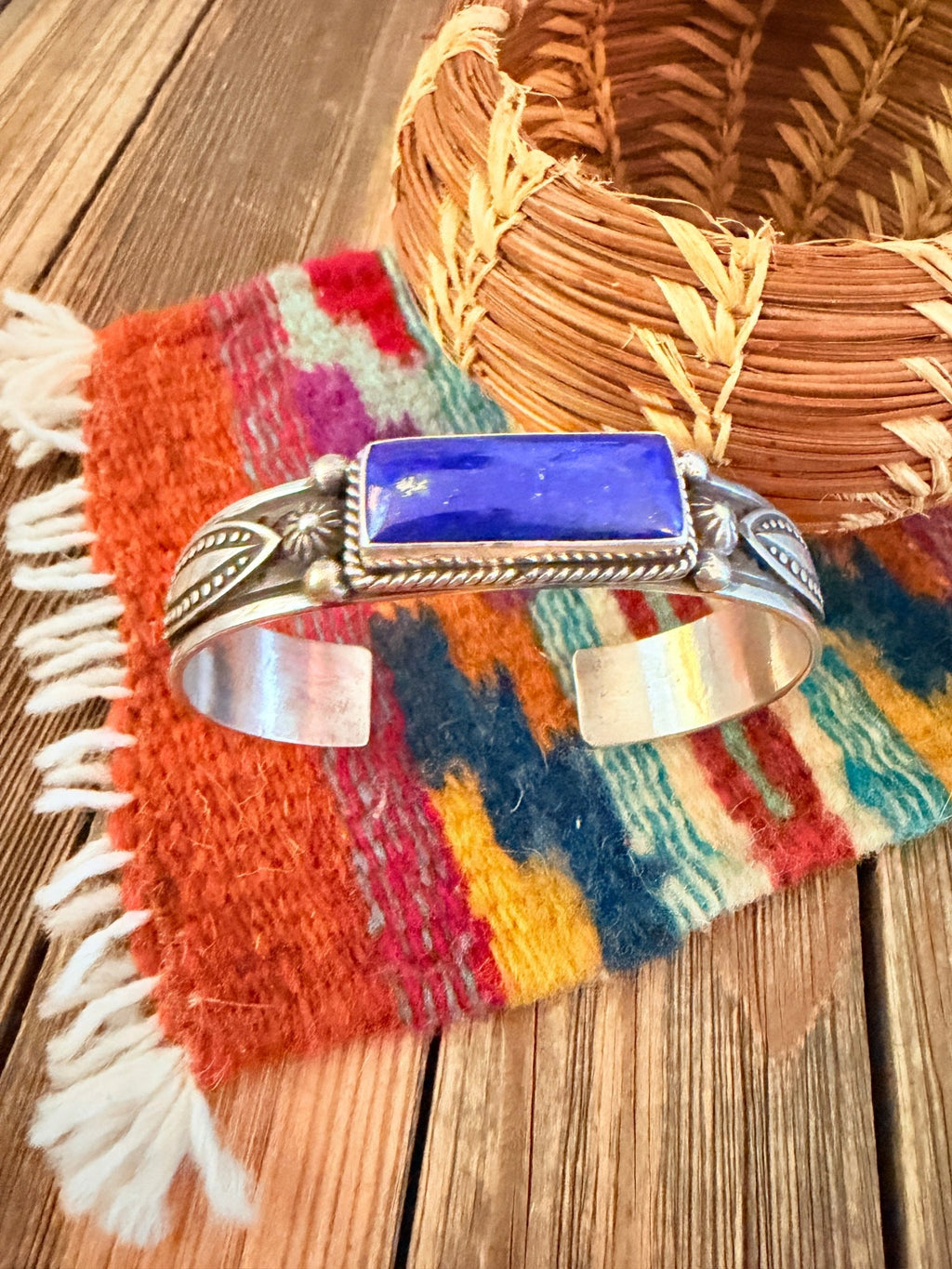 Handcrafted Sterling Silver and Lapis Cuff Bracelet by Albert Jake - Che Cose Belle