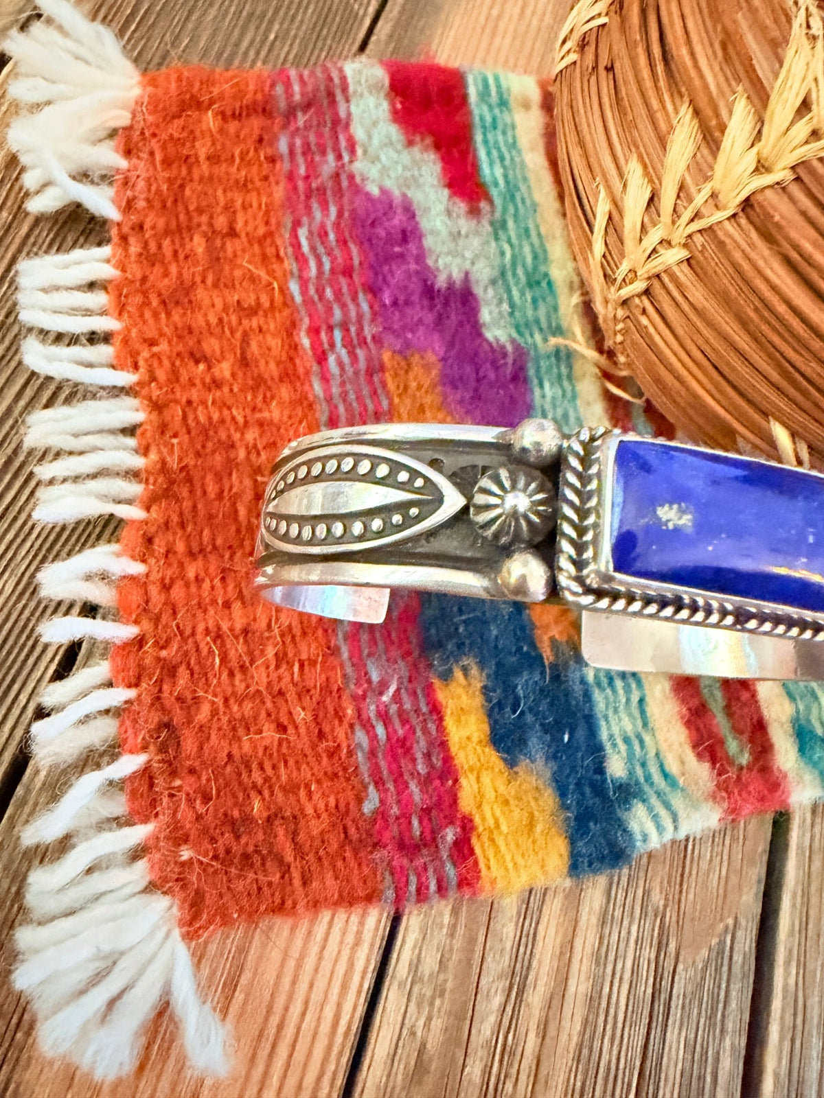 Handcrafted Sterling Silver and Lapis Cuff Bracelet by Albert Jake - Che Cose Belle
