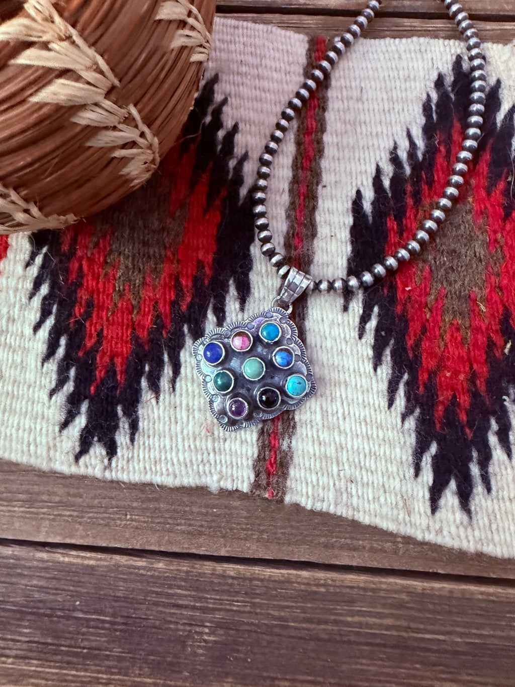 Handcrafted Sterling Silver and Multi Stone Cluster Pendant by Tina Benally - Che Cose Belle