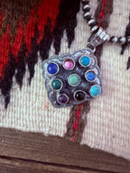 Handcrafted Sterling Silver and Multi Stone Cluster Pendant by Tina Benally - Che Cose Belle