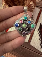Handcrafted Sterling Silver and Multi Stone Cluster Pendant by Tina Benally - Che Cose Belle