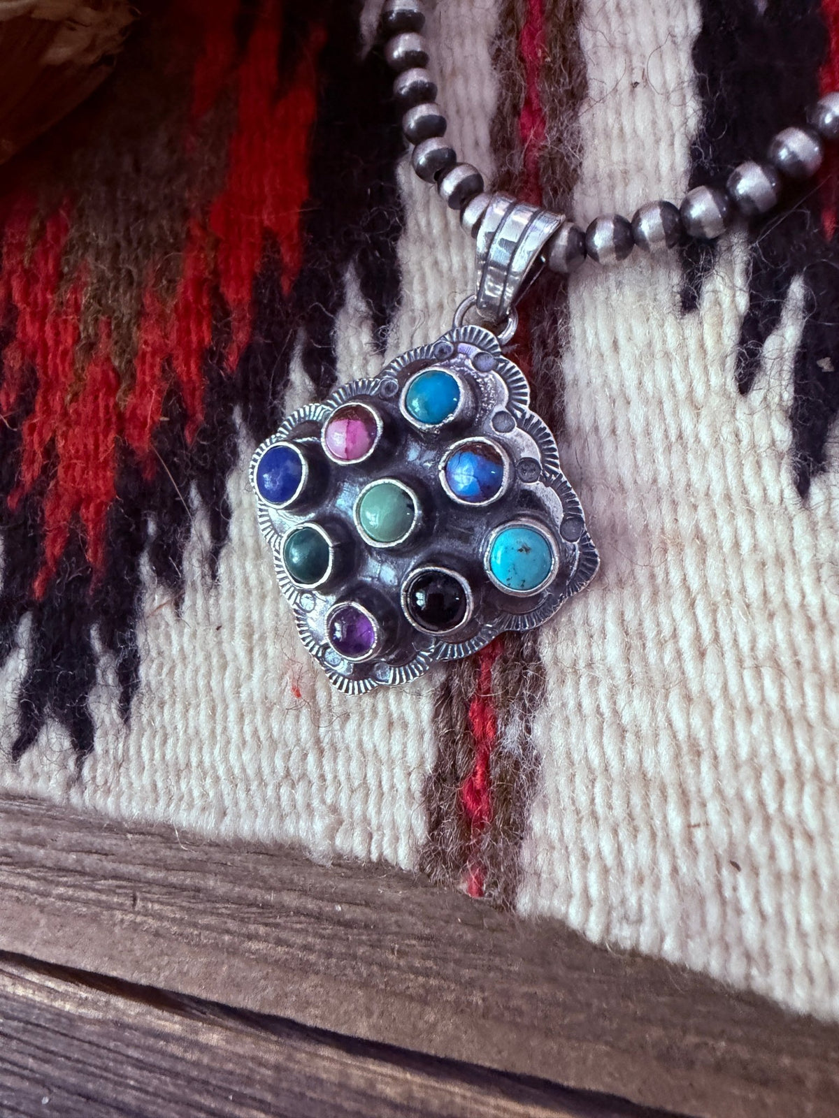 Handcrafted Sterling Silver and Multi Stone Cluster Pendant by Tina Benally - Che Cose Belle