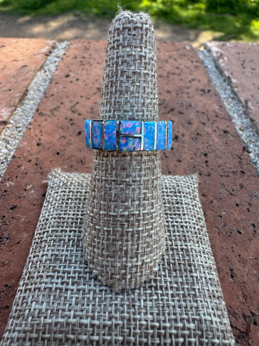 Handcrafted Sterling Silver & Blue Fire Opal Inlay Band Ring - Che Cose Belle