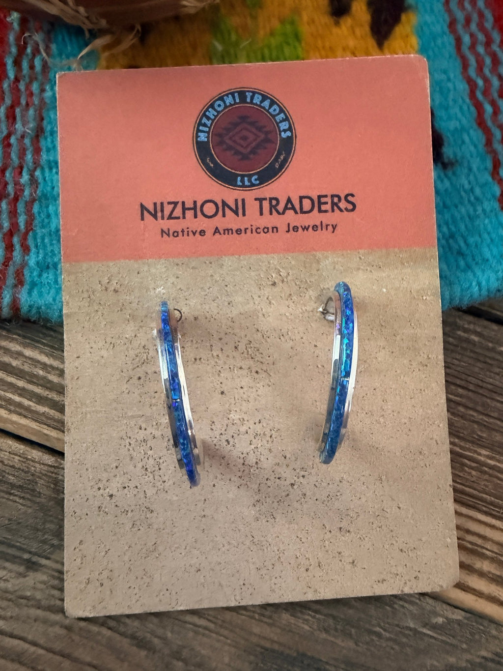 Handcrafted Sterling Silver & Blue Opal Inlay Hoop Earrings - Che Cose Belle
